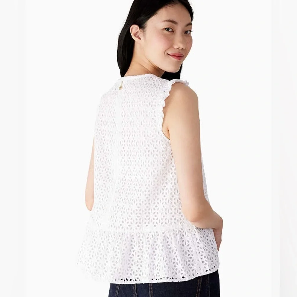 Kate Spade Women’s Eyelet Flounce Top White 100% Cotton Sleeveless Size 10